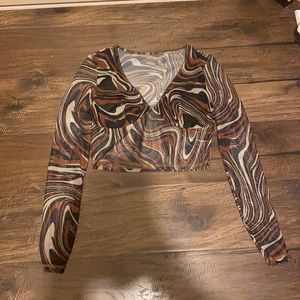 Long Sleeve Mesh Crop Top